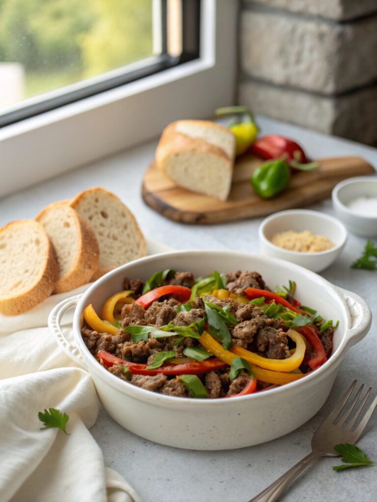 Delicious Keto Beef Pepper Skillet ready to serve.