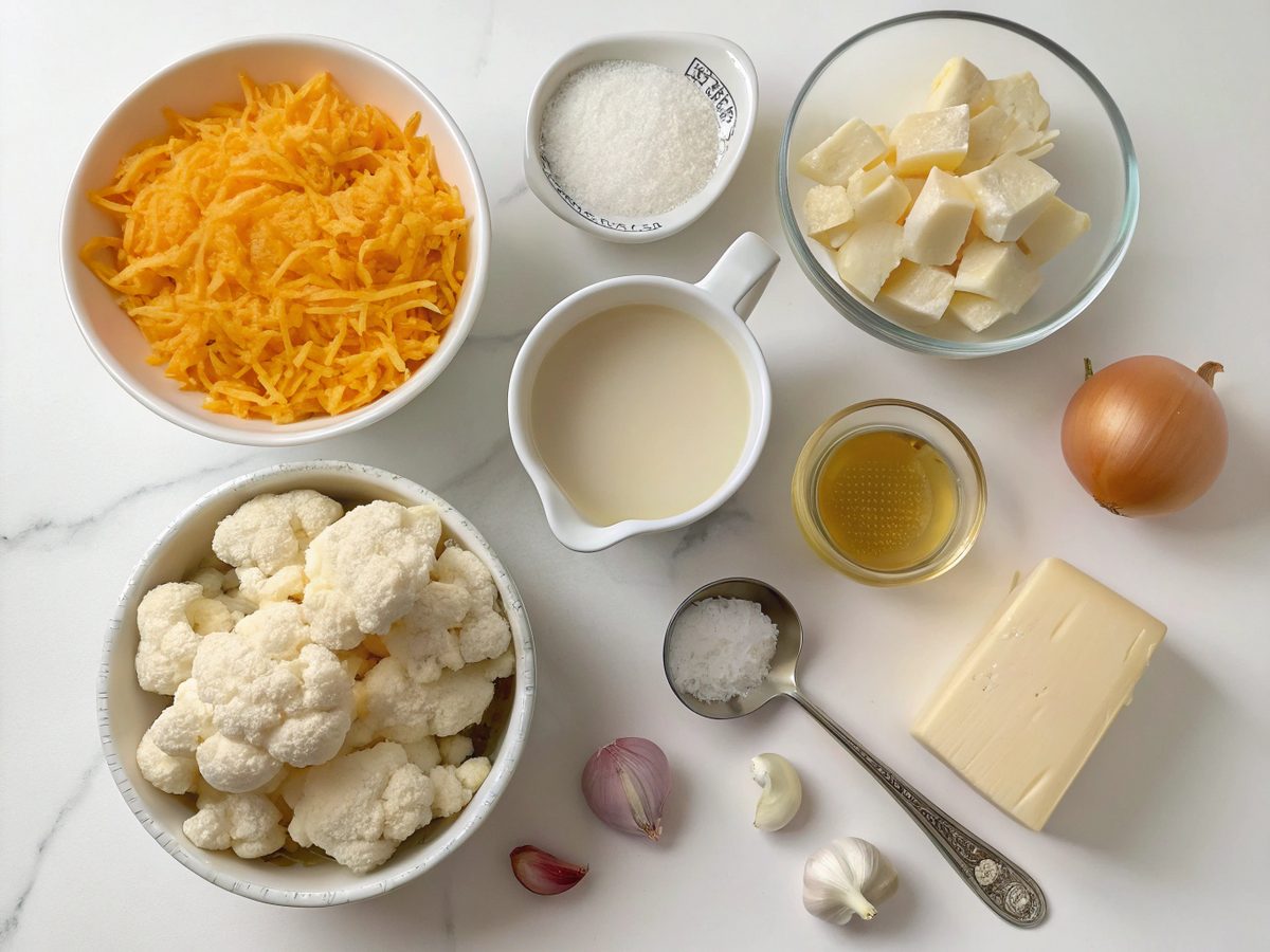Keto cheddar chowder recipe ingredient layout