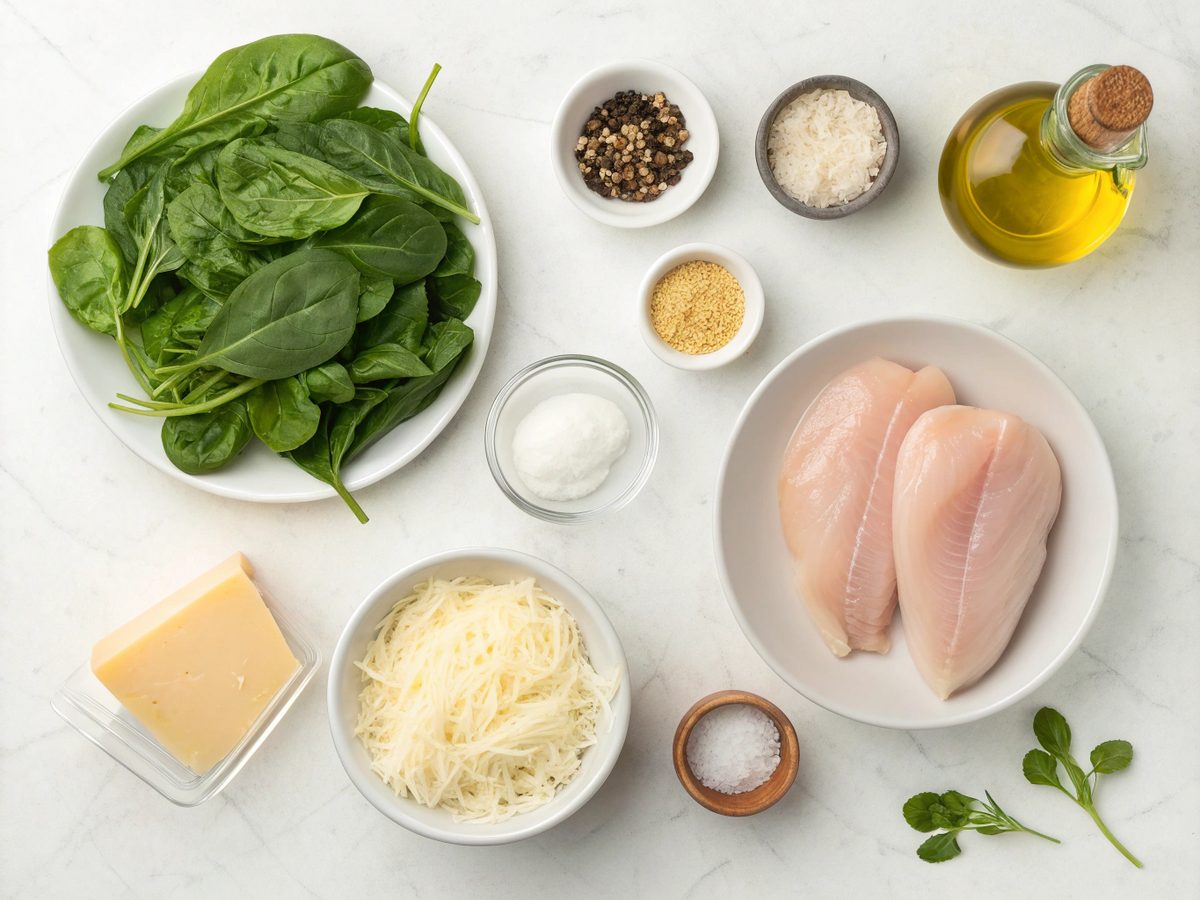 Flat lay of Keto Chicken Chicken Bake ingredients