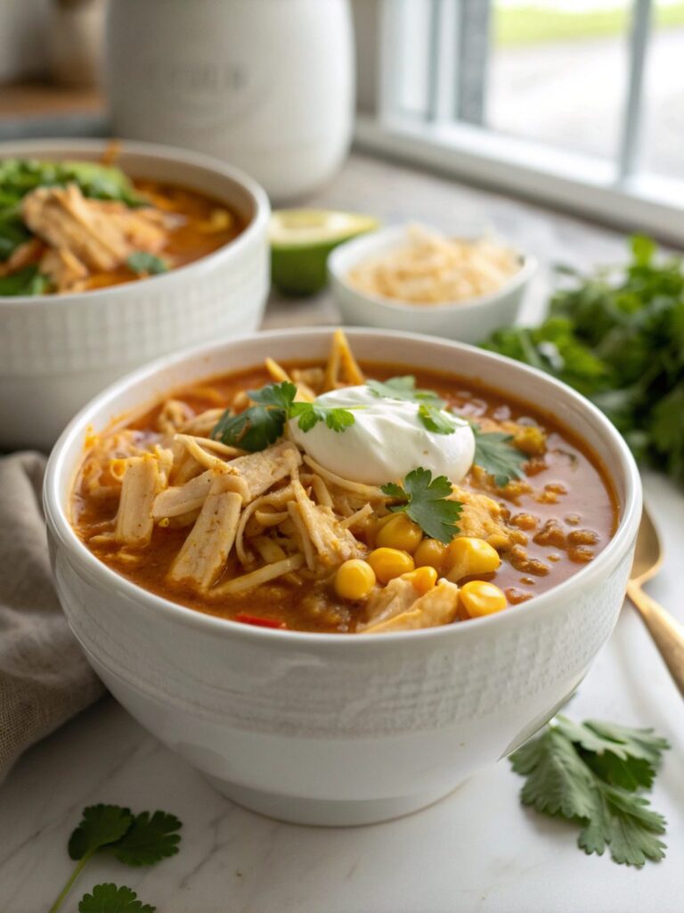 SEO-friendly alt text describing the featured image, keto chicken enchilada soup no beans