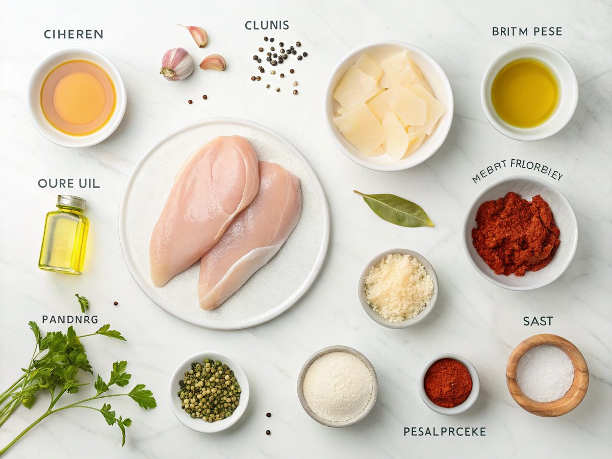 Flat lay of Keto Chicken Garlic Bake ingredients