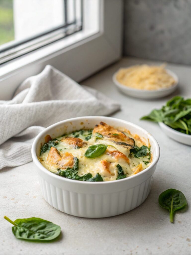 A savory view of Keto Chicken Spinach Bake