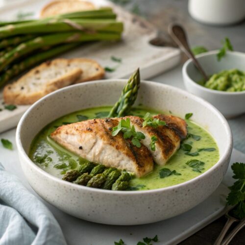 SEO-friendly featured image of Keto Chicken with Asparagus Sauce