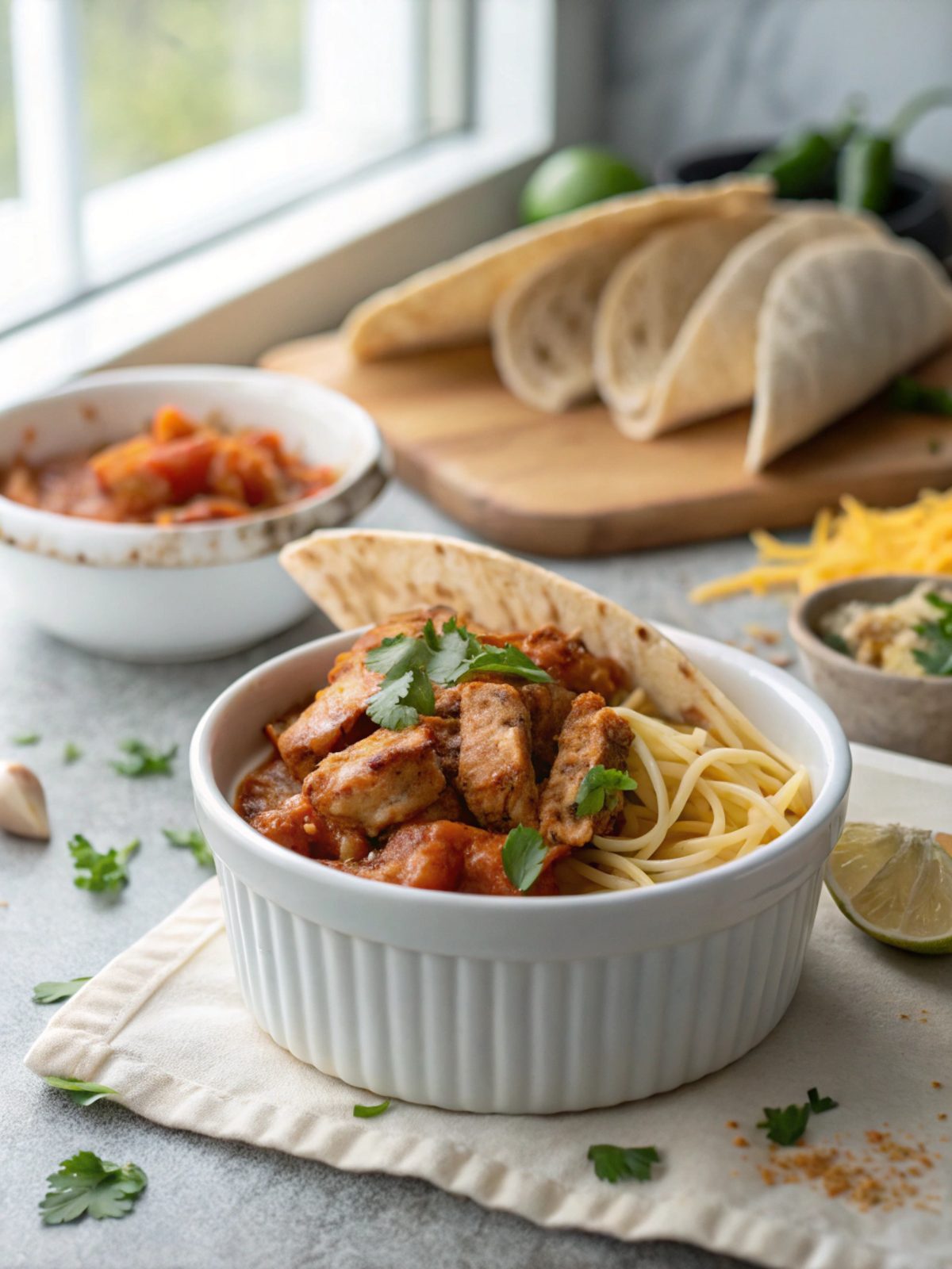 Featured image of Keto Chicken with Taco Sauce, served and garnished