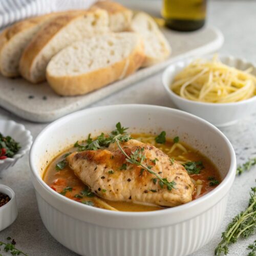 Exquisite keto chicken with thyme sauce plated elegantly.