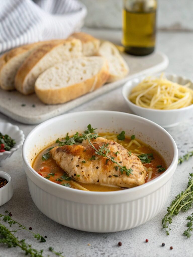 Exquisite keto chicken with thyme sauce plated elegantly.