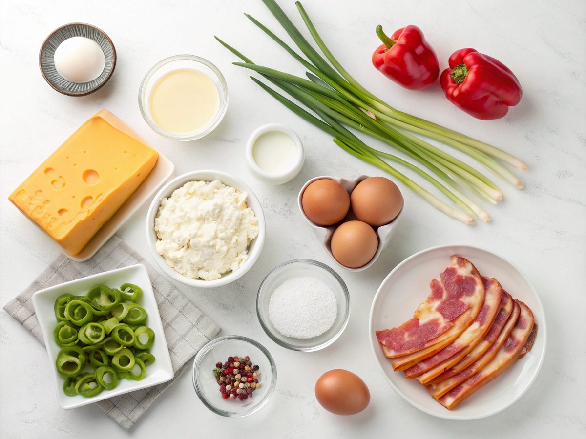 Ingredients for a keto cream cheese breakfast casserole