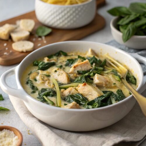 Feature image of Keto Creamy Spinach Artichoke Chicken Skillet