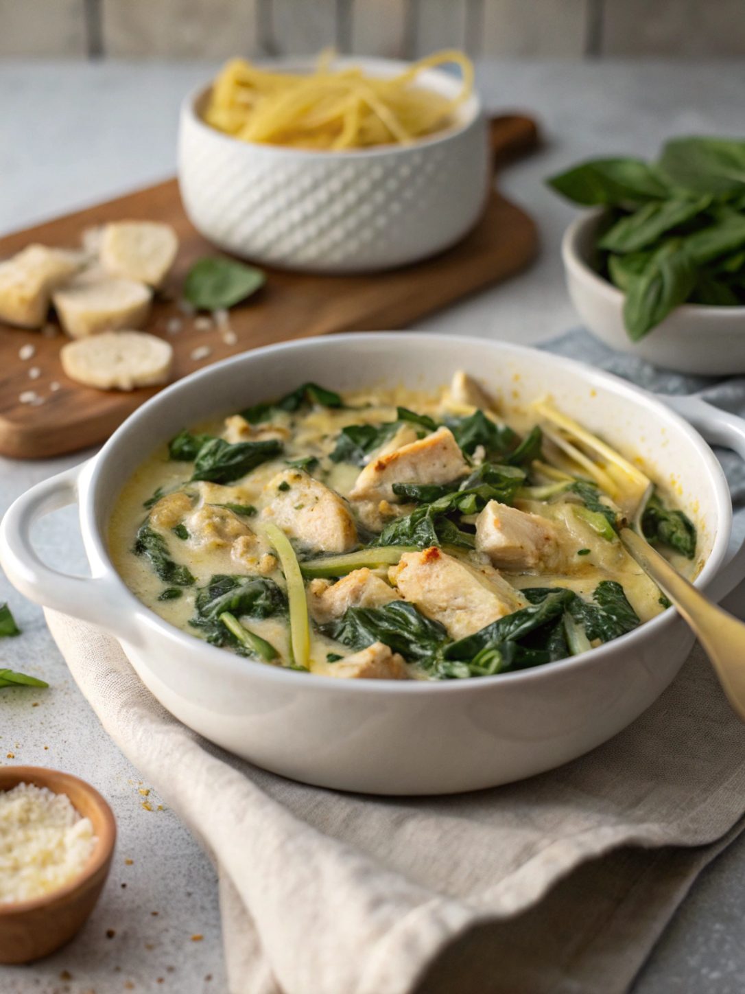 Feature image of Keto Creamy Spinach Artichoke Chicken Skillet