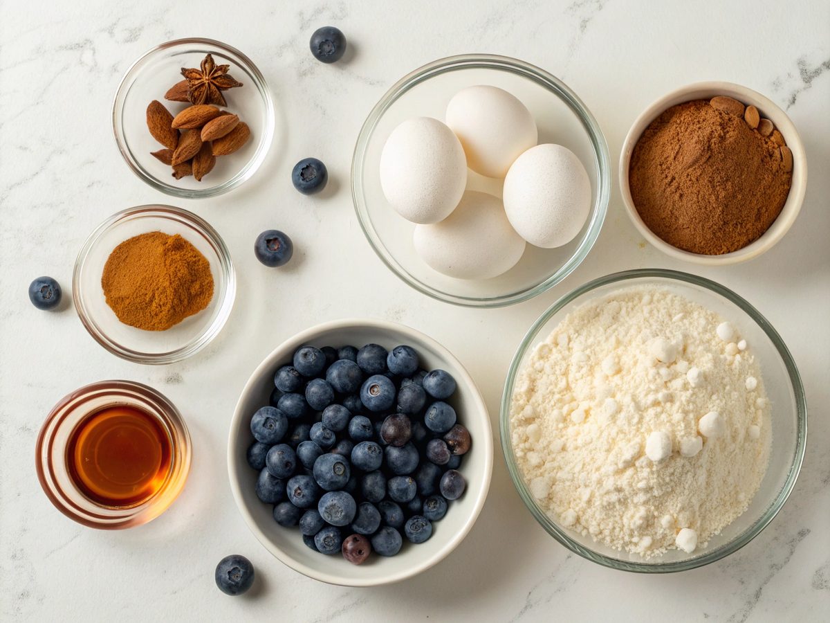 Visual representation of ingredients for keto desserts blueberry bake with smoky paprika.