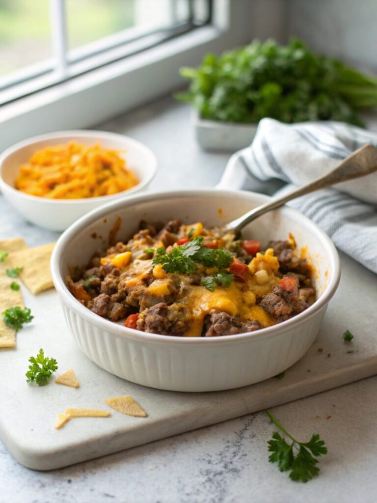 A delectable view of keto ground beef cheddar skillet served to perfection