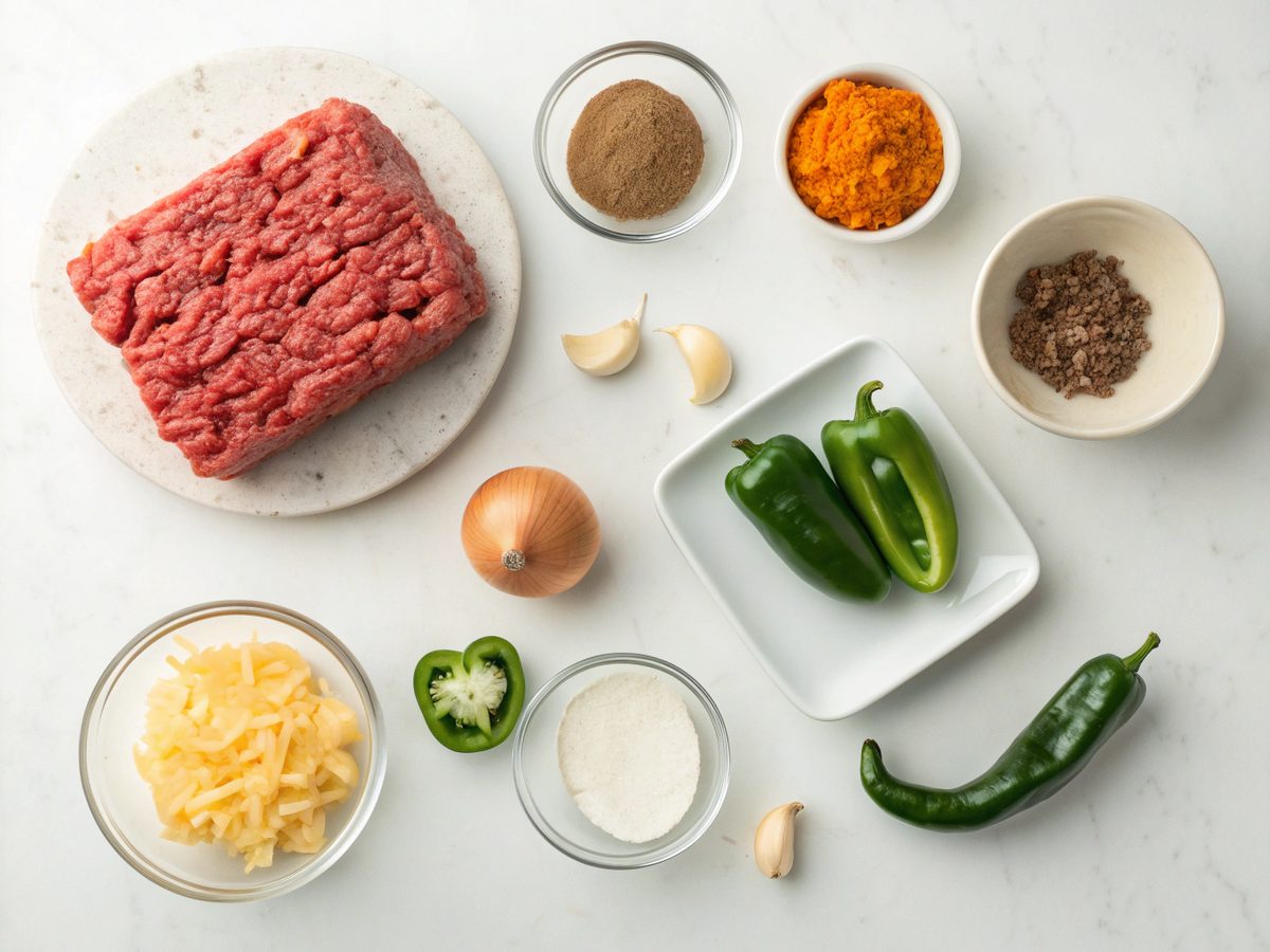Ingredients laid out for Keto Ground Beef Jalapeno Skillet