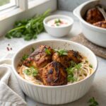 Keto Harissa Yogurt Chicken Thighs served fresh with garnishing