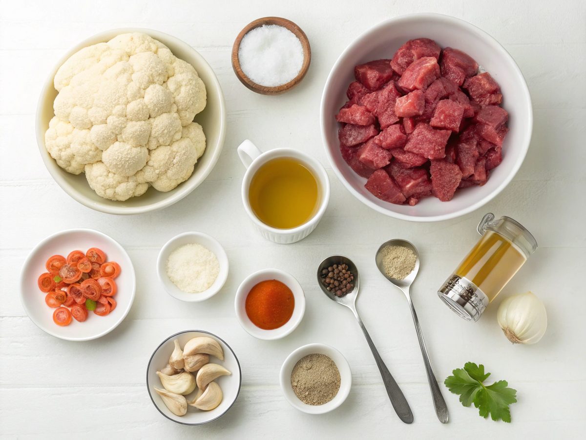Visual guide to ingredients for keto instant pot cauliflower stew