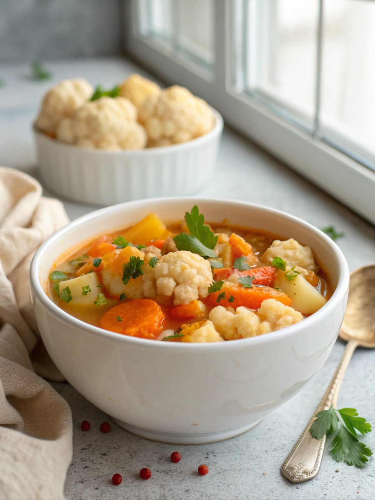 A delicious bowl of keto instant pot cauliflower stew ready to enjoy