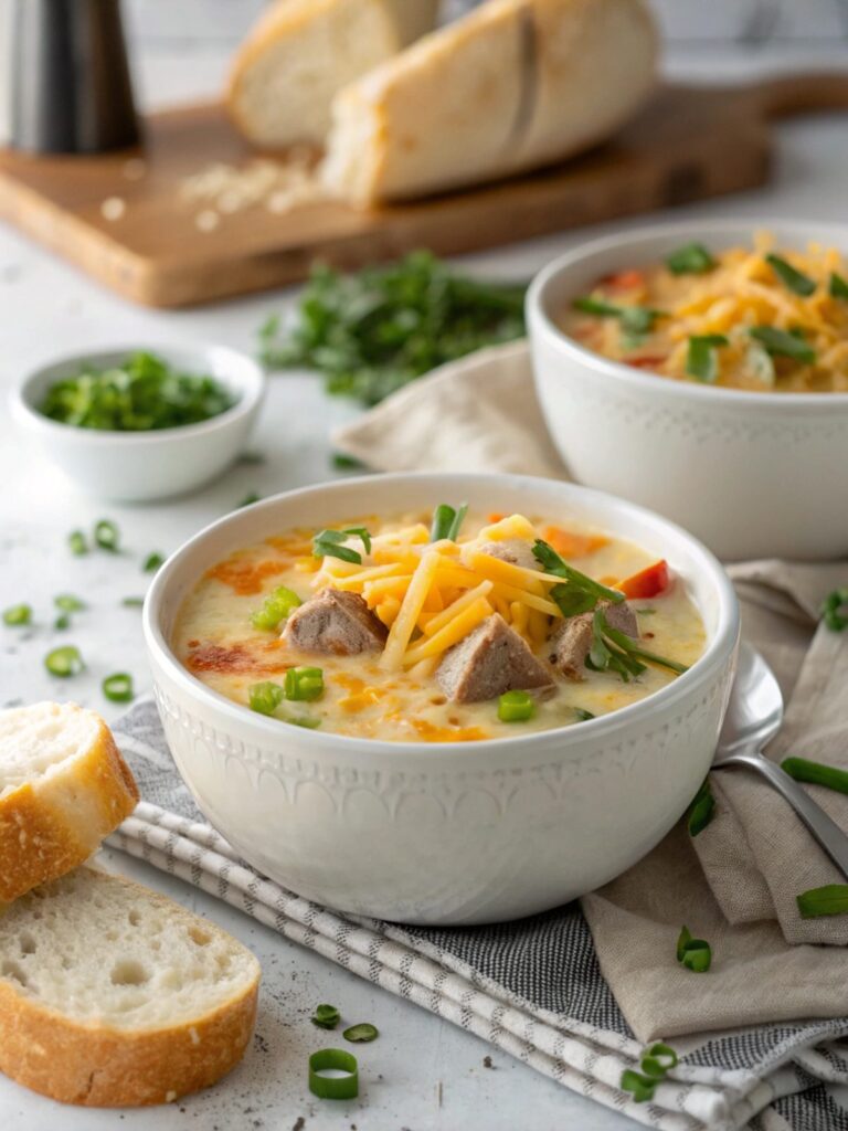 A delicious bowl of Keto Instant Pot Cheddar Stew, garnished and ready to serve.