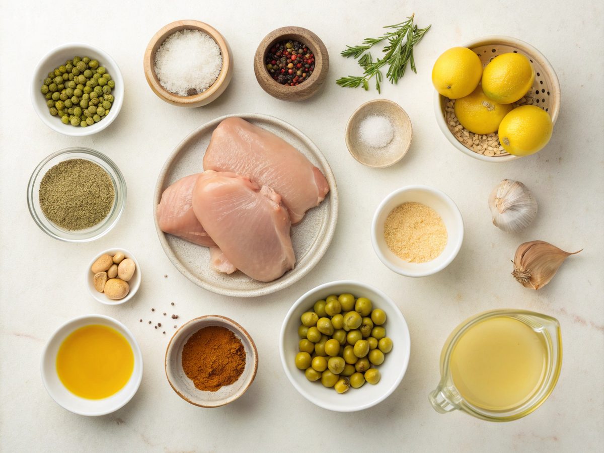Ingredients for making Keto Instant Pot Moroccan Lemon Olive Chicken