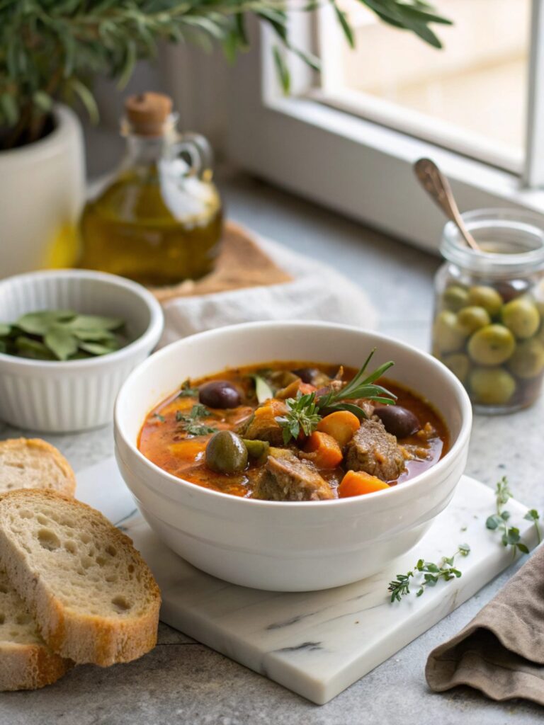 Featured image of Keto Instant Pot Olive Stew, showcasing a savory, warm bowl of stew