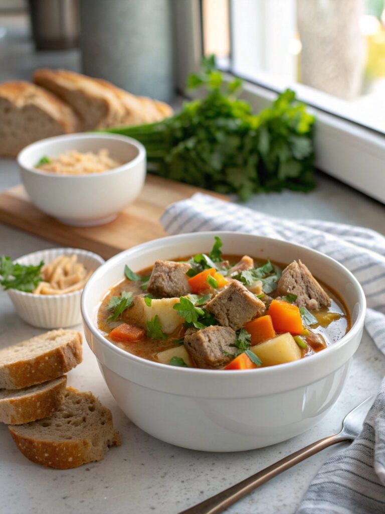 Hearty Keto Instant Pot Pork Stew served in a bowl