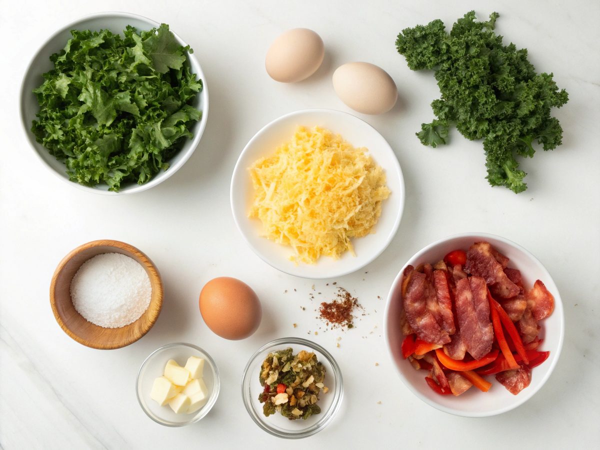 Ingredients for making Keto Kale Breakfast Casserole