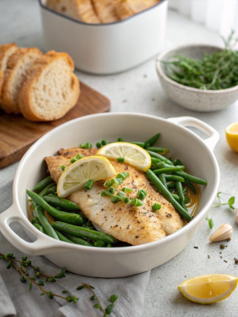 Featured image of keto lemon garlic tilapia and green beans, elegant and fresh.