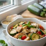 A delightful Keto Mediterranean Chicken Zucchini Skillet ready to serve.