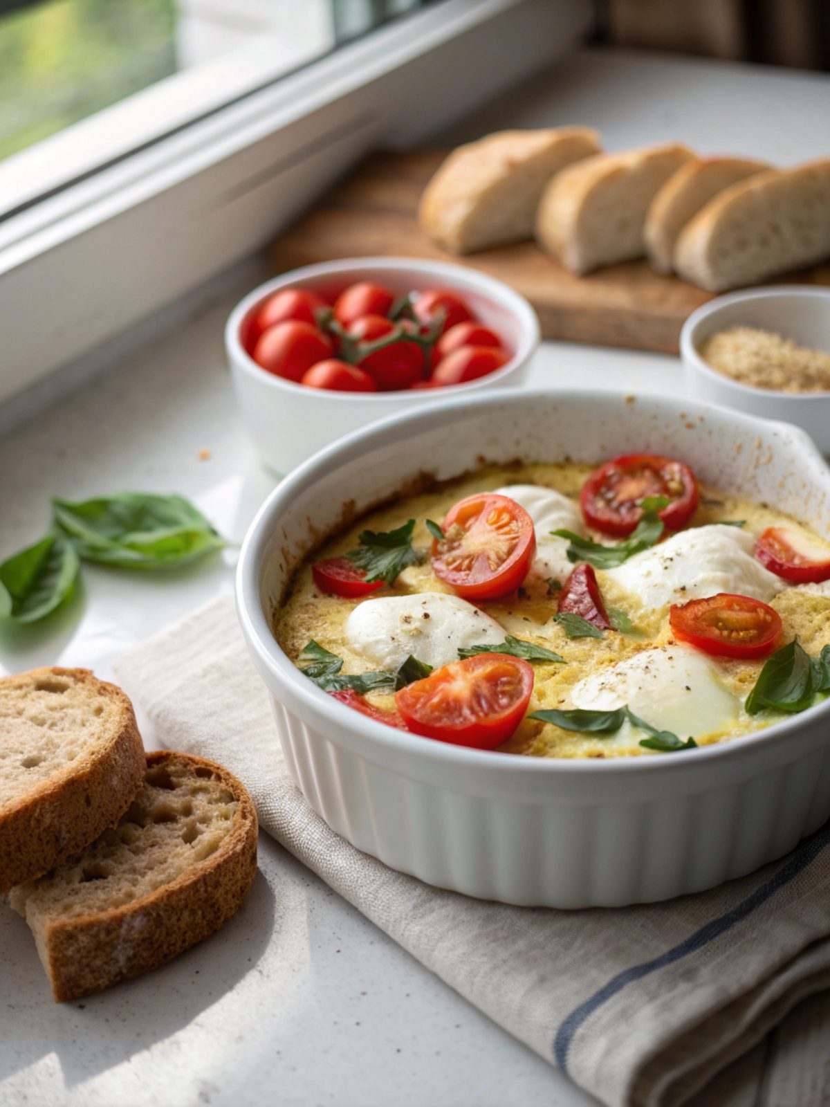 SEO-friendly alt text describing the featured image of Keto Mozzarella Breakfast Casserole