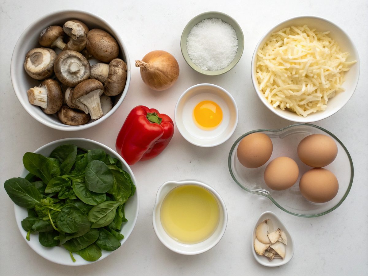 Ingredients for making keto mushroom breakfast casserole.