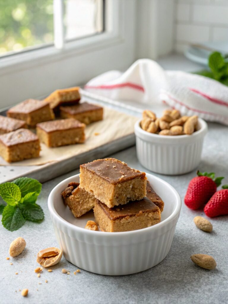 Beautifully set Keto No-Bake Peanut Butter Bars, ready to enjoy