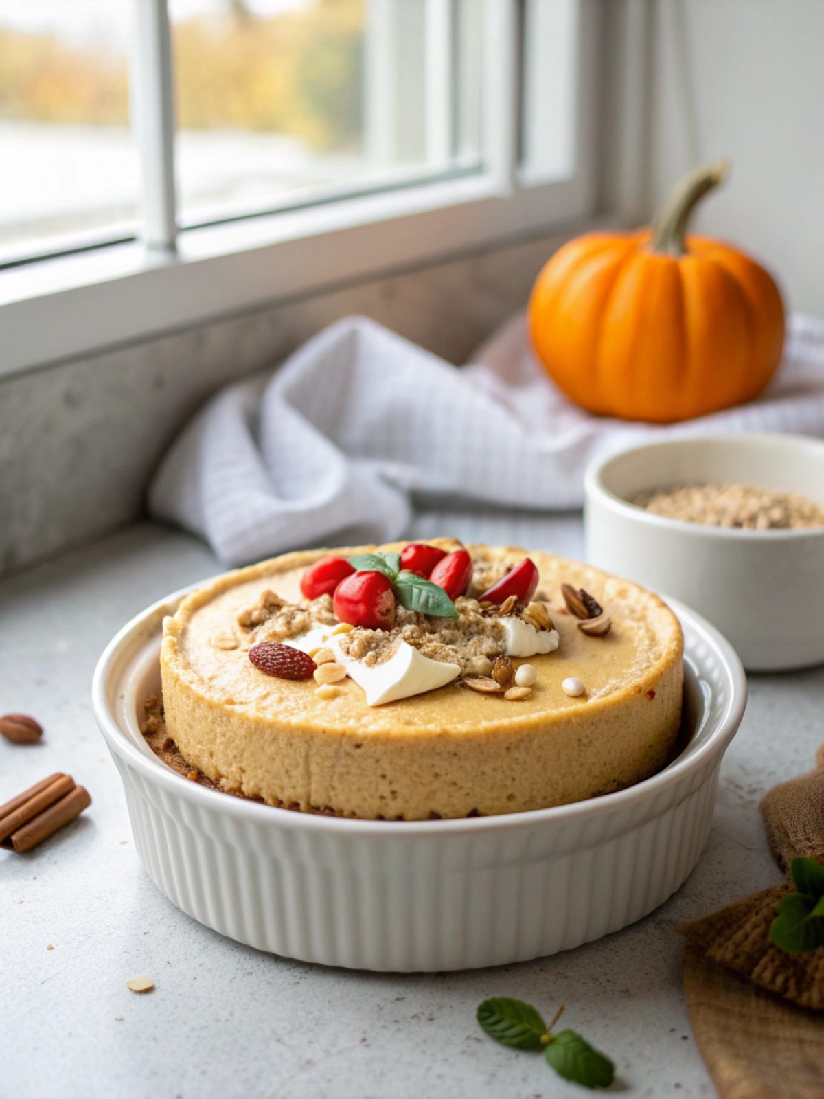 Keto pumpkin cheesecake perfectly served as a fall treat