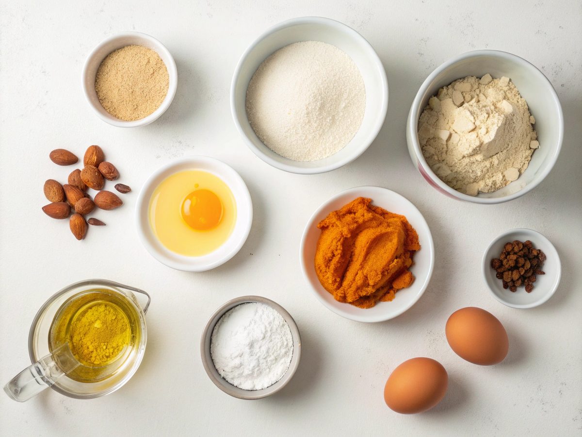 Ingredients for making delicious keto pumpkin muffins