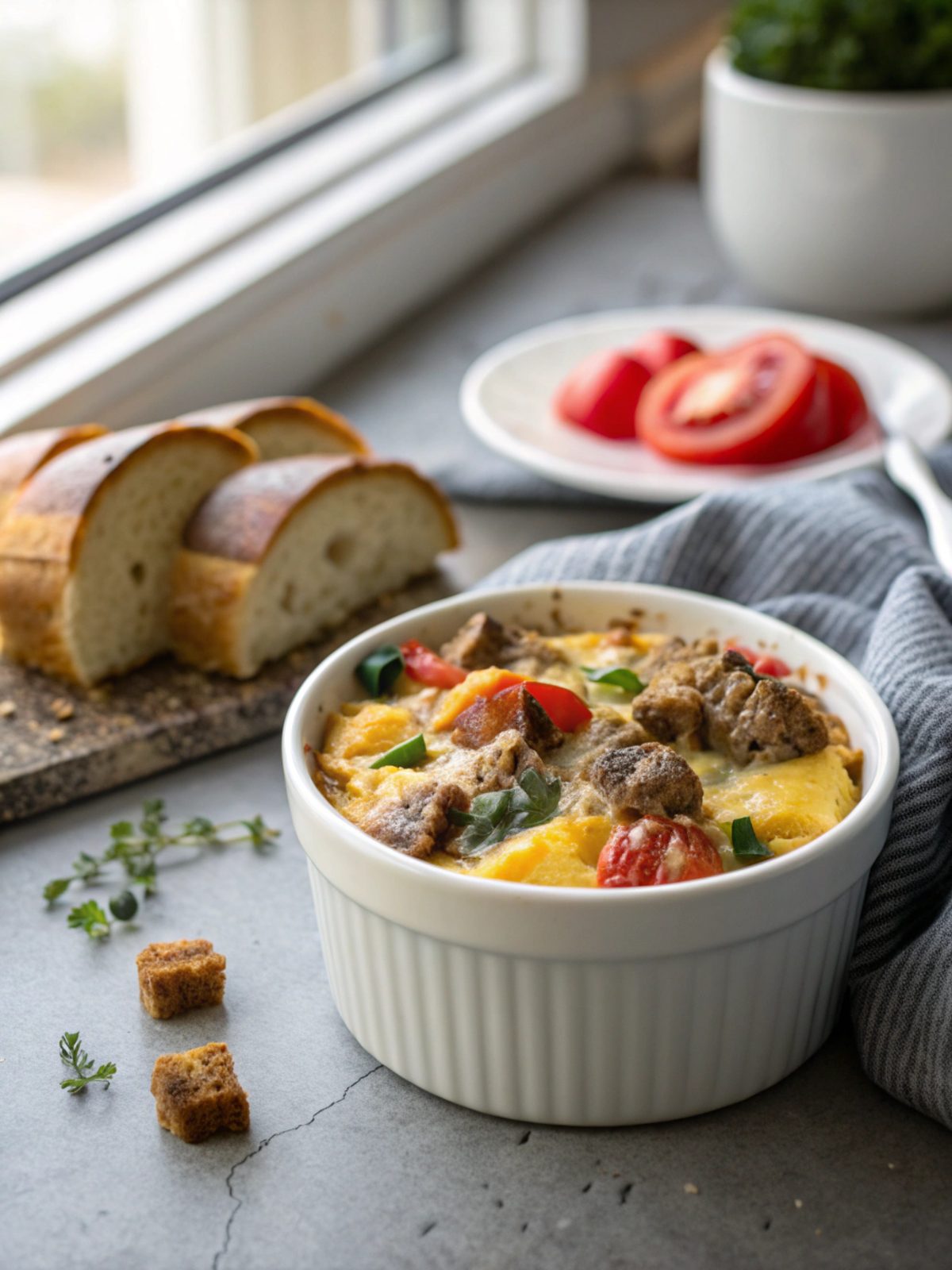 Beautifully baked keto sausage breakfast casserole, ready to serve.