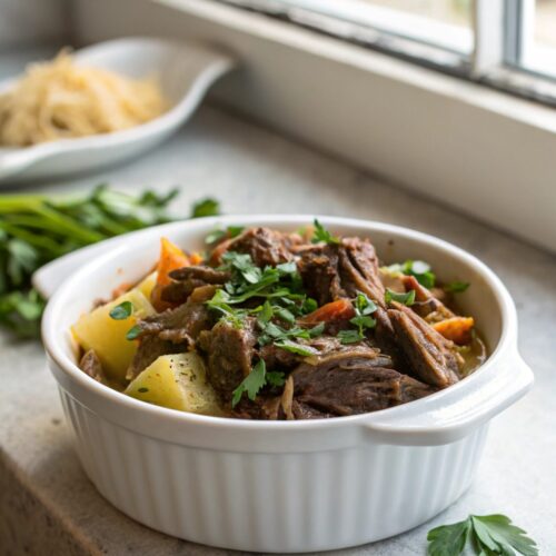 A tempting view of Keto Slow Cooker Mississippi Pot Roast No Packets ready to serve