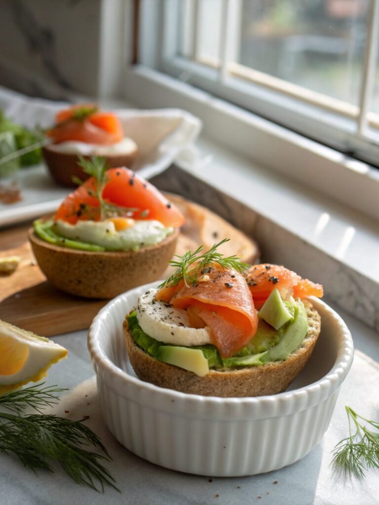 A visually appealing display of keto smoked salmon avocado egg cups ready to enjoy.