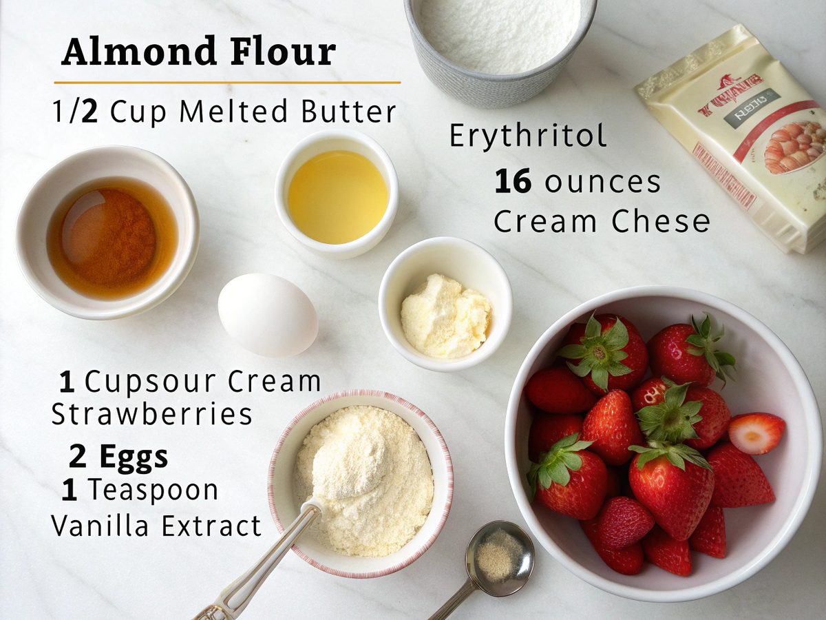 Illustration of ingredients for Keto Strawberries Cheesecake Dessert Recipe