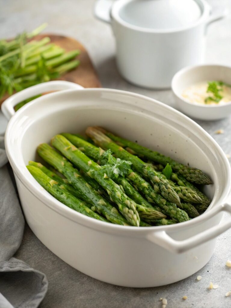 Low carb asparagus prepared in a pressure cooker, ready to be savored.