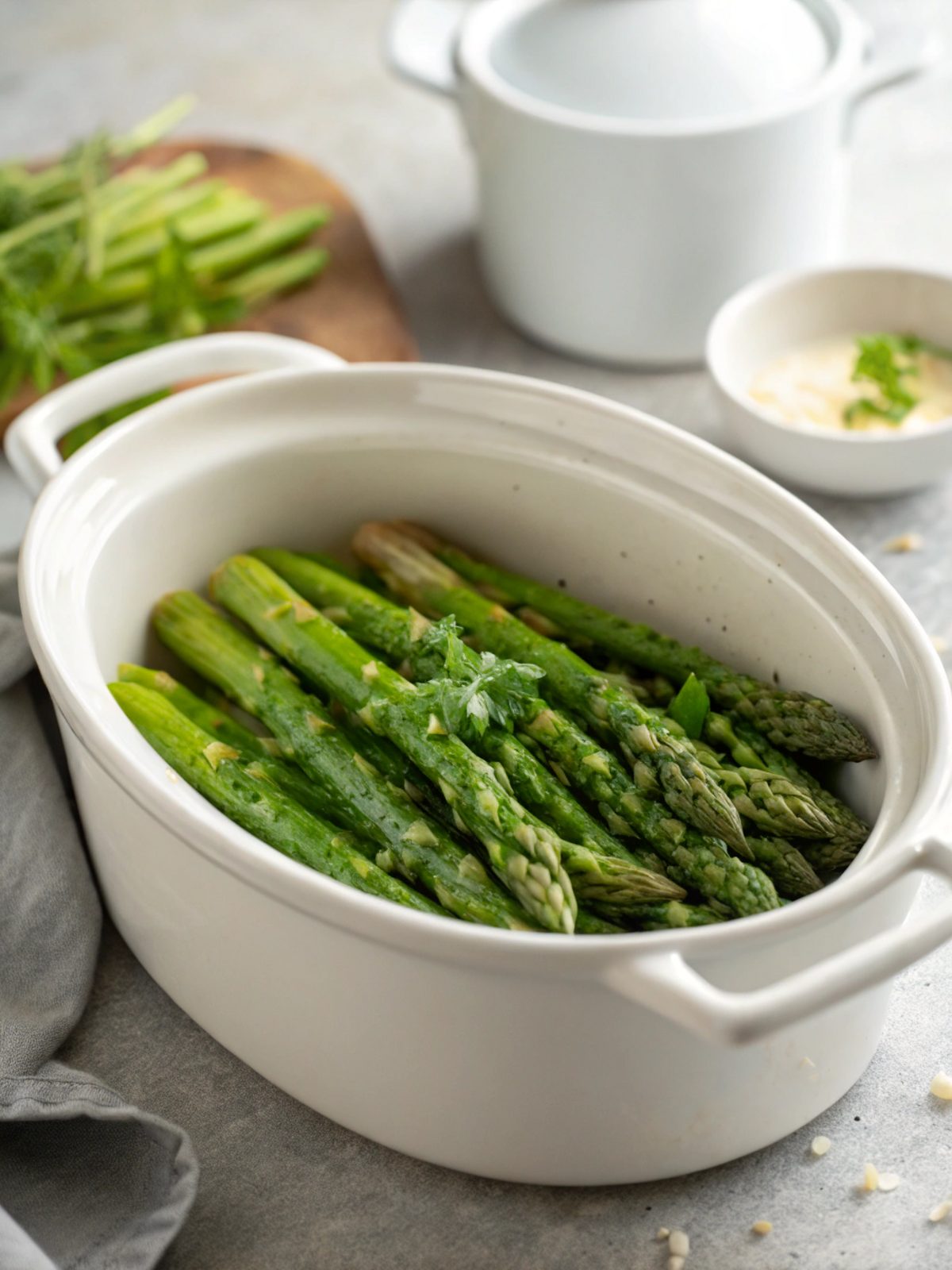 Low carb asparagus prepared in a pressure cooker, ready to be savored.