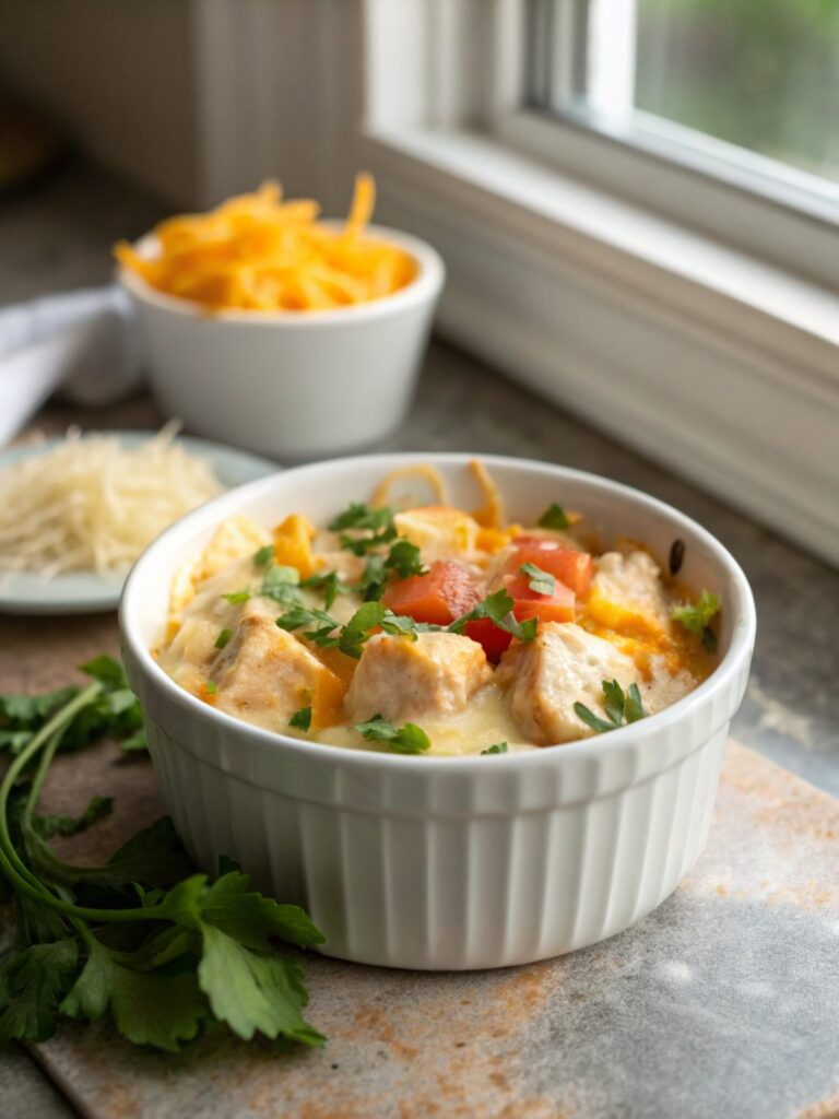 Featured image of a low carb chicken cheddar dish, highlighting golden cheese.