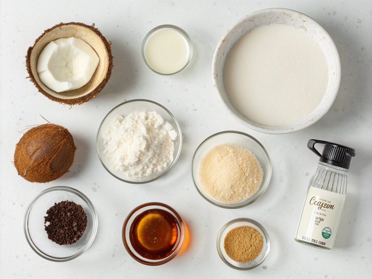 Flat lay of ingredients for Low Carb Coconut Pudding Treat