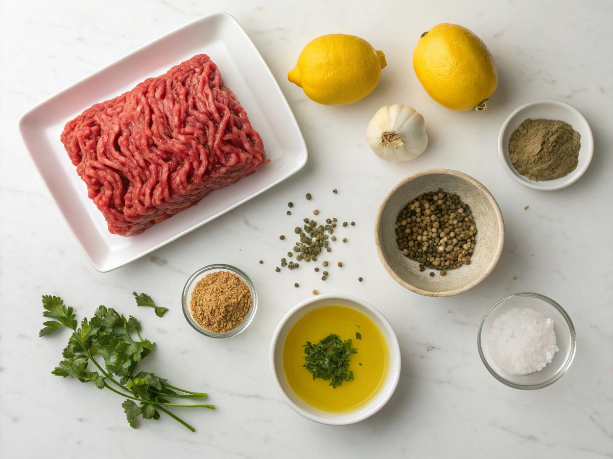 Ingredients for Low Carb Ground Beef Lemon recipe include ground beef, lemon, garlic, and more.