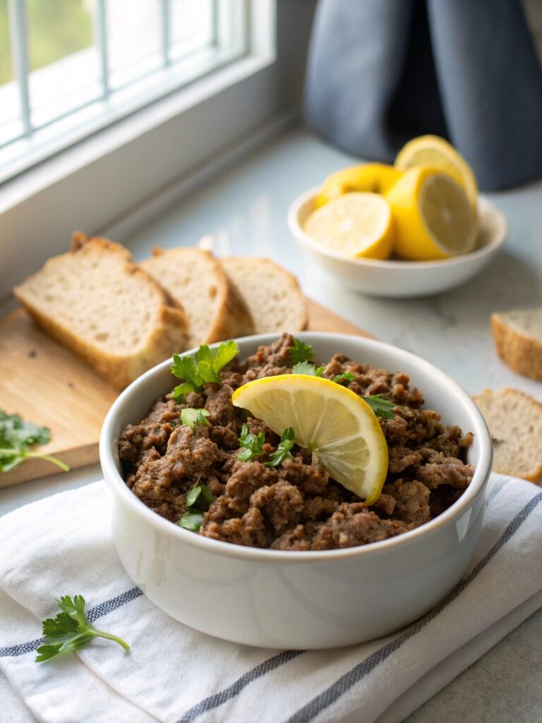 Low Carb Ground Beef Lemon perfectly served with fresh garnishes.