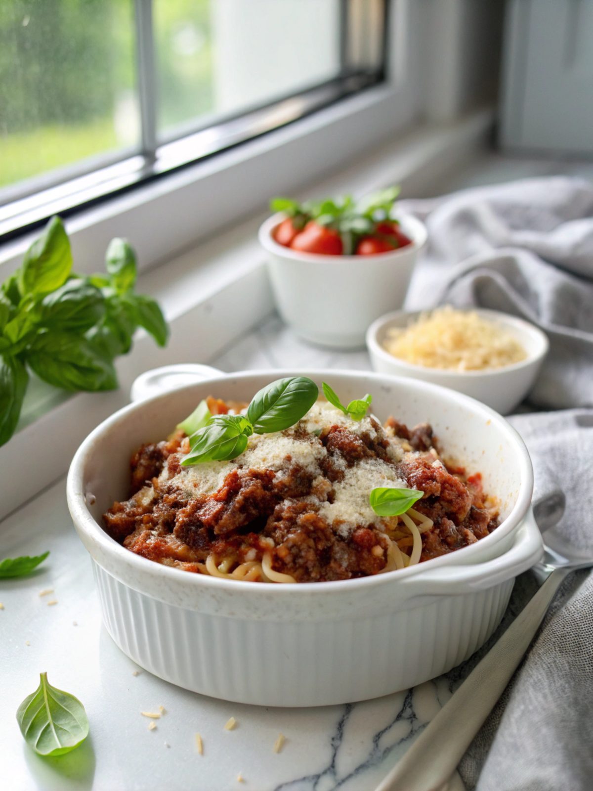 SEO-friendly alt text describing the featured image, including Low Carb Ground Beef Parmesan