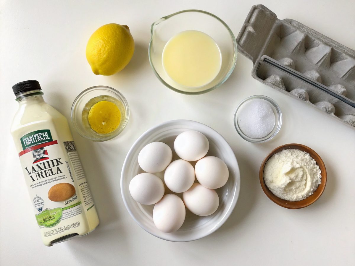 An SEO-friendly alt tag describing the image of low carb lemon pudding treat ingredients.