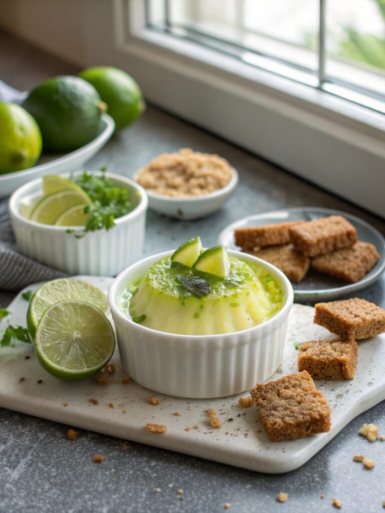 A delightful Low Carb Lime Pudding Treat served in a decorative bowl