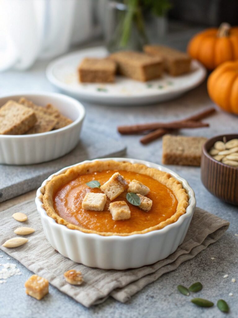 Featured image of mini keto pumpkin pie on a plate