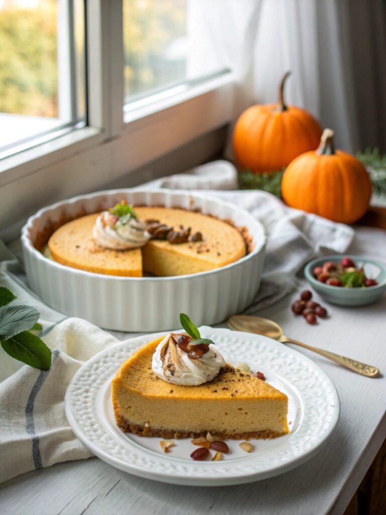 Featured image of no-fuss keto pumpkin cheesecake that's simply delish