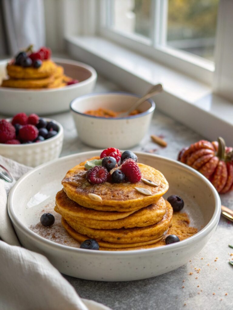 Freshly made pumpkin pancakes served deliciously.