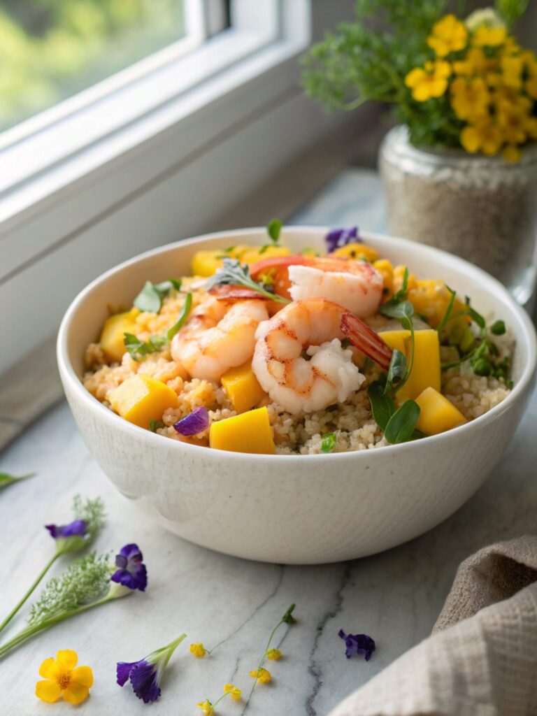 Featured image of shrimp mango quinoa bowls recipe