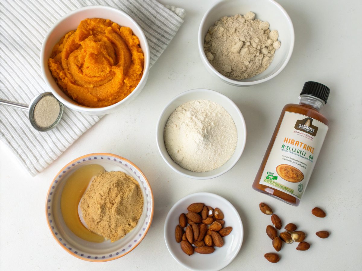 Flat lay of 3 Ingredient Keto Pumpkin Cookies ingredients