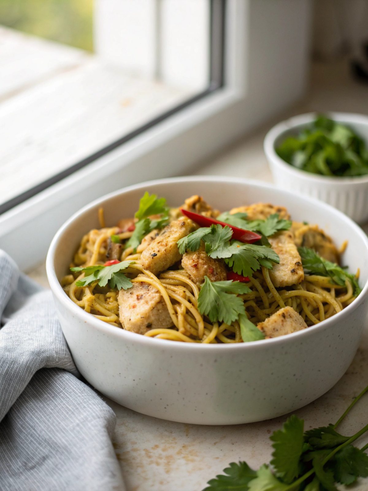 Hero image featuring a beautifully plated skillet chicken and cilantro dish